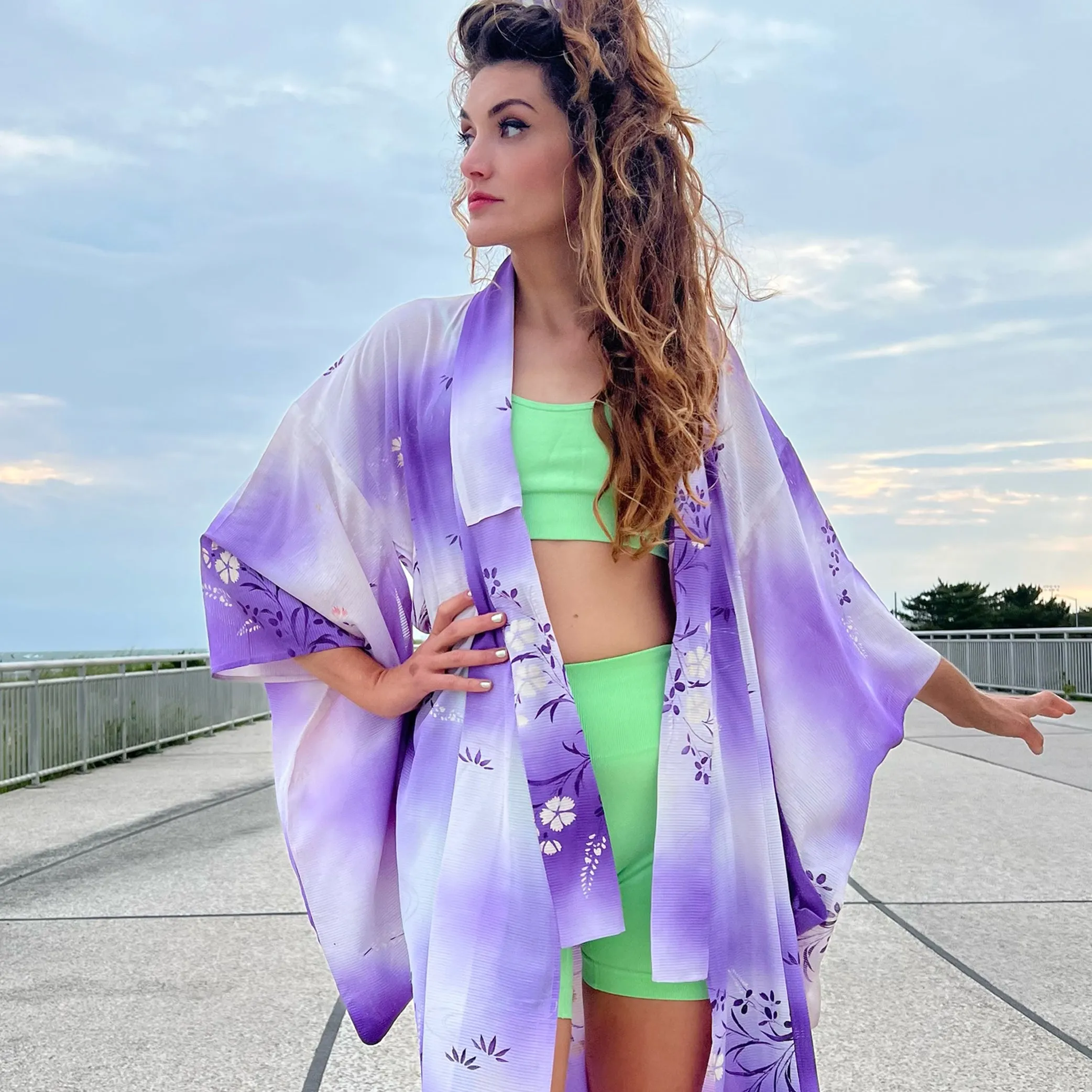 Lilac Floral Summer Silk Kimono