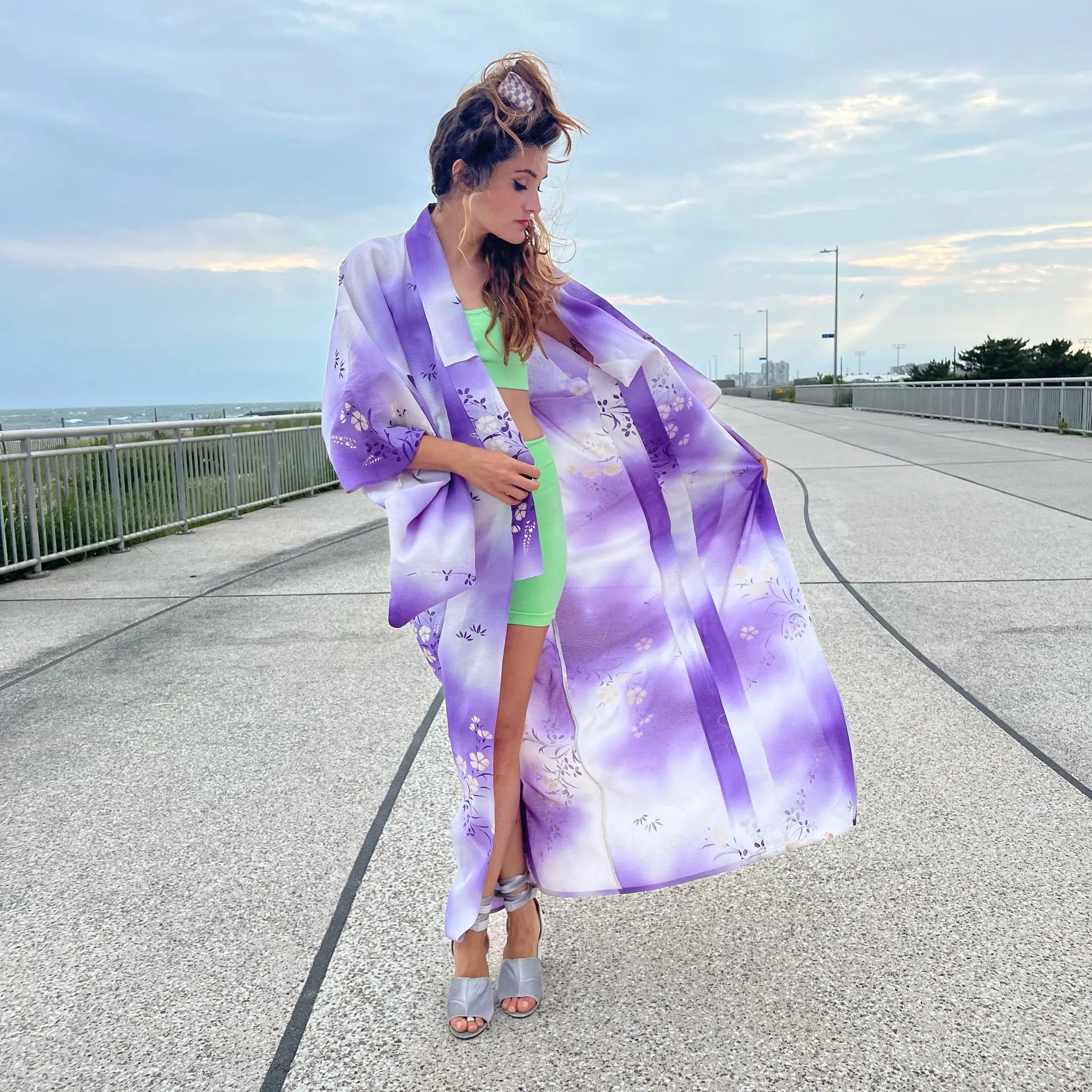Lilac Floral Summer Silk Kimono
