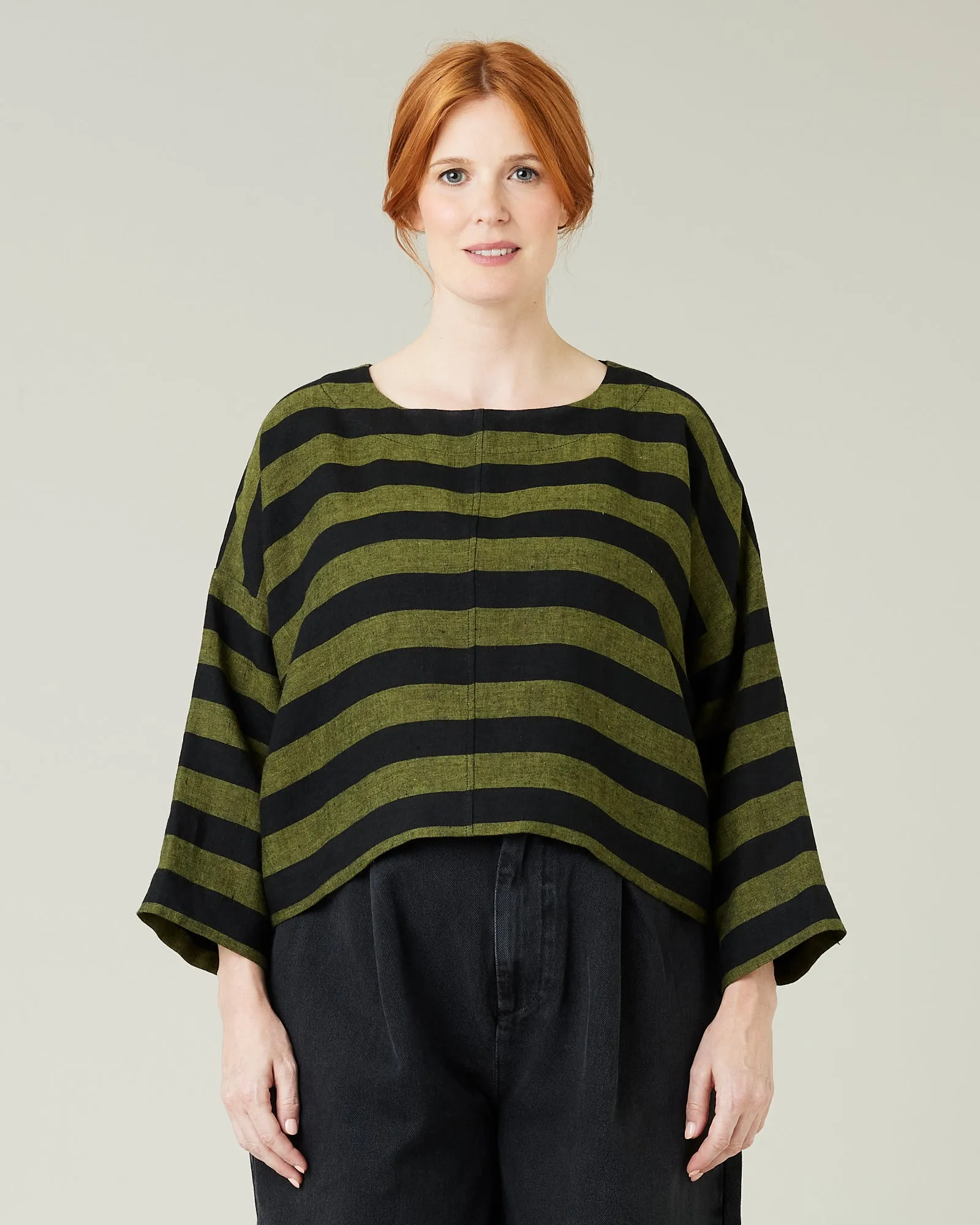 Lily Black & Olive Stripe Linen Top