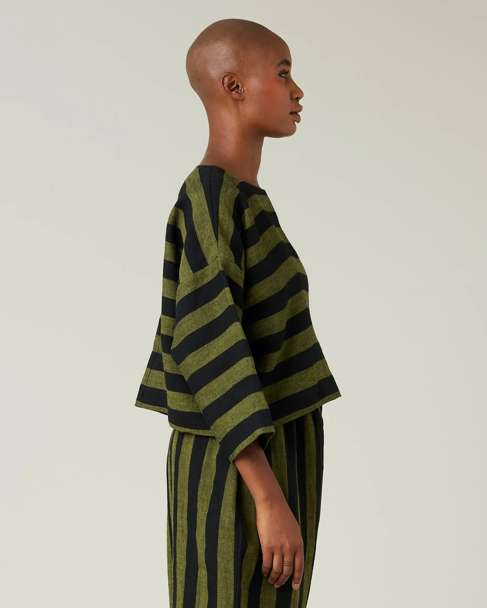 Lily Black & Olive Stripe Linen Top