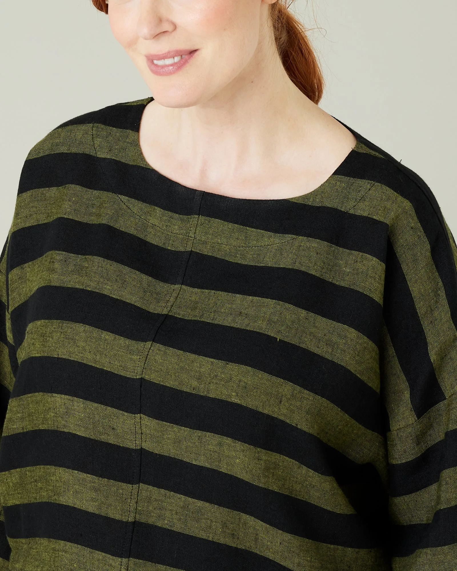 Lily Black & Olive Stripe Linen Top