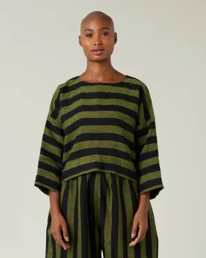 Lily Black & Olive Stripe Linen Top