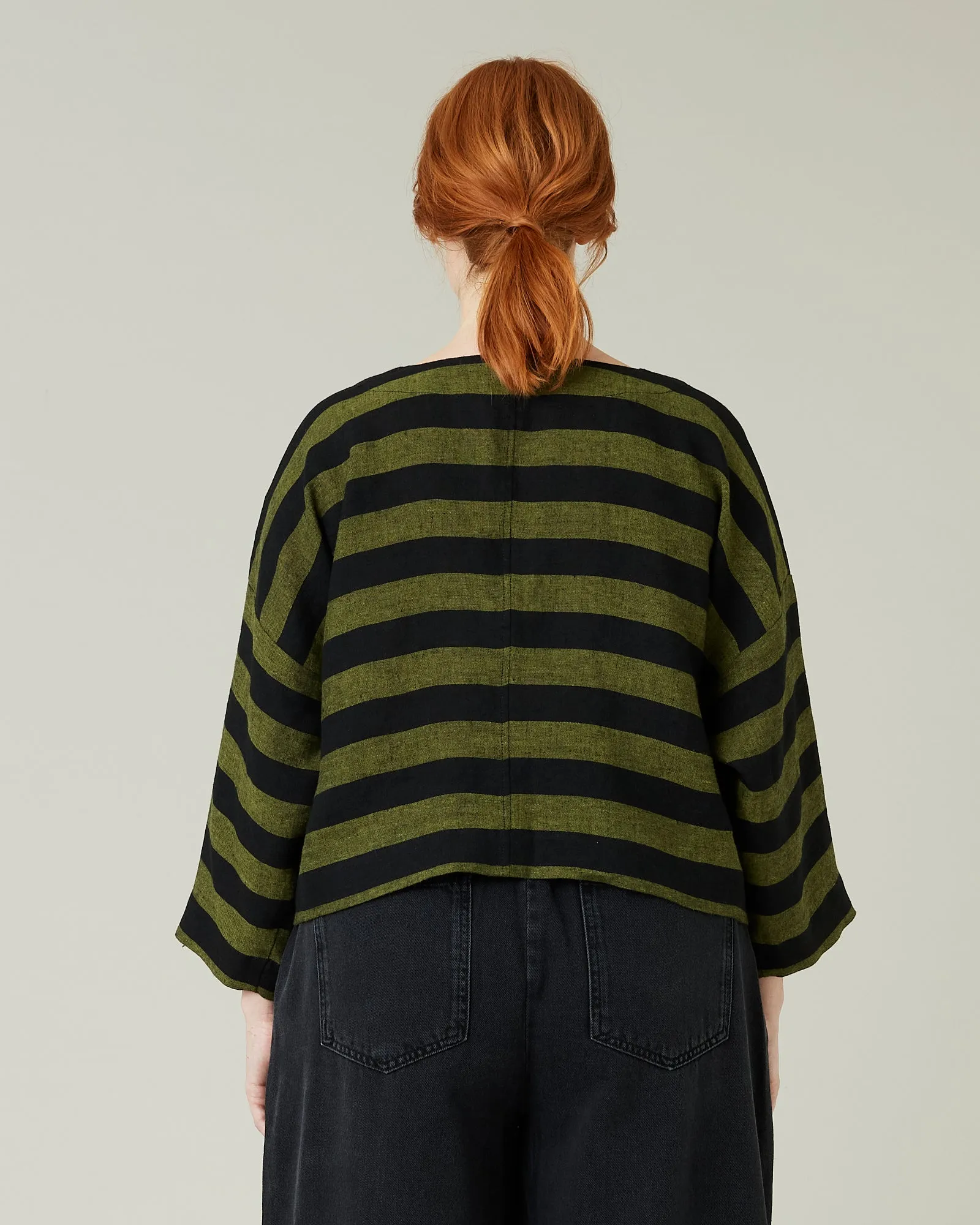 Lily Black & Olive Stripe Linen Top