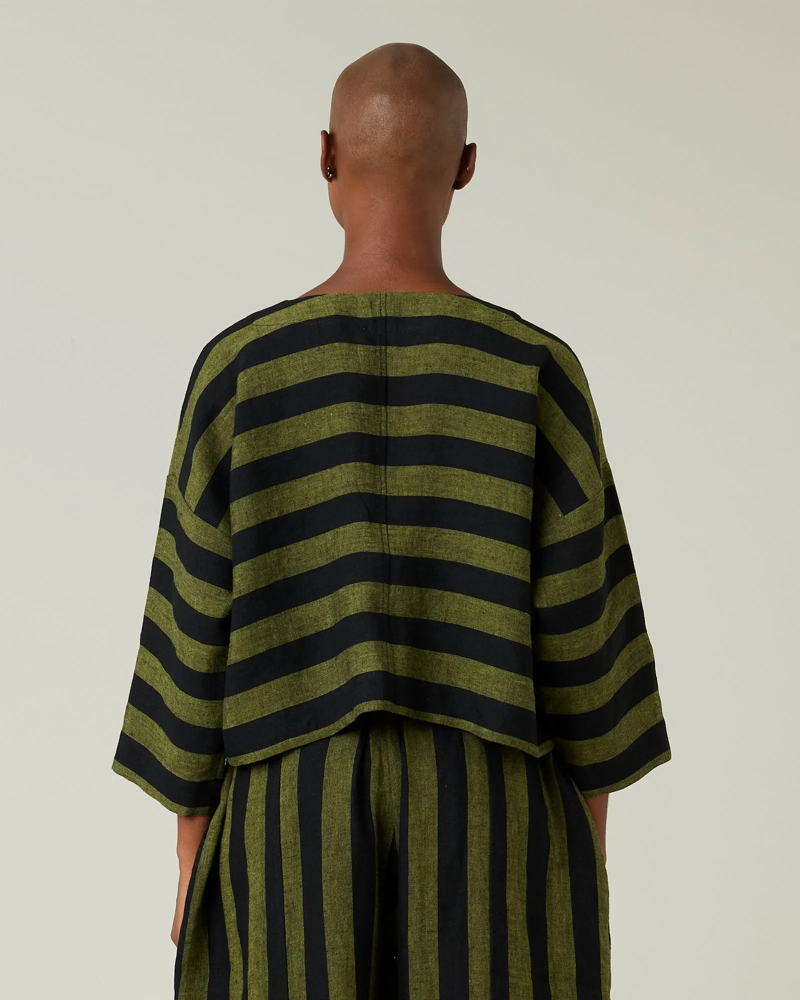 Lily Black & Olive Stripe Linen Top