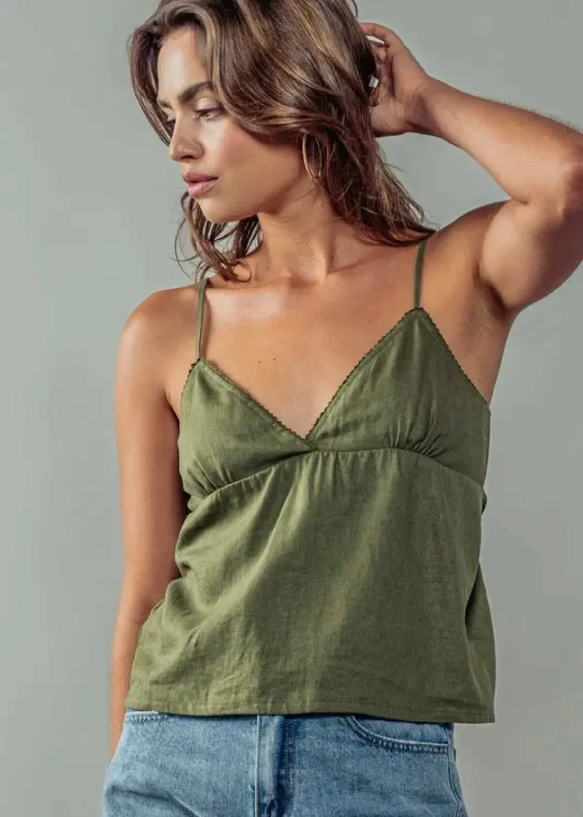 Linen Babydoll Tank (Olive)