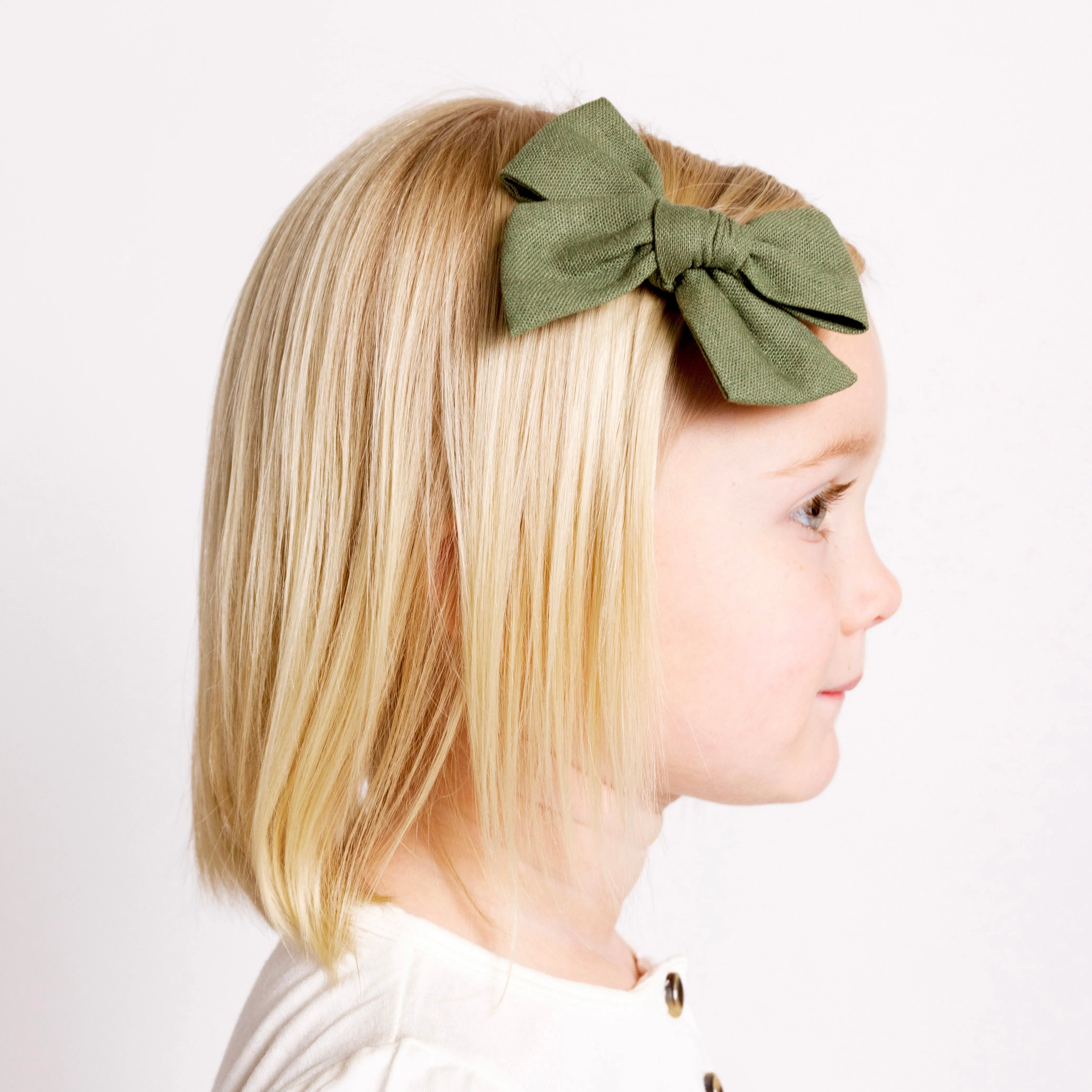 Linen Bow - Olive Clip