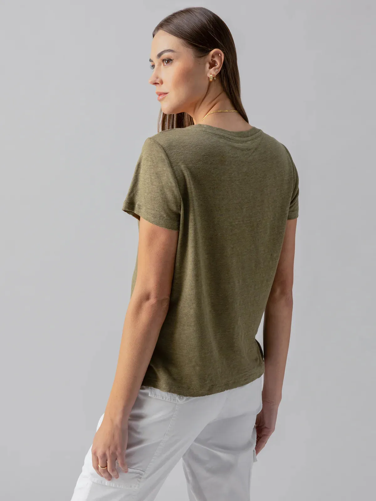 LINEN PERFECT TEE - OLIVE