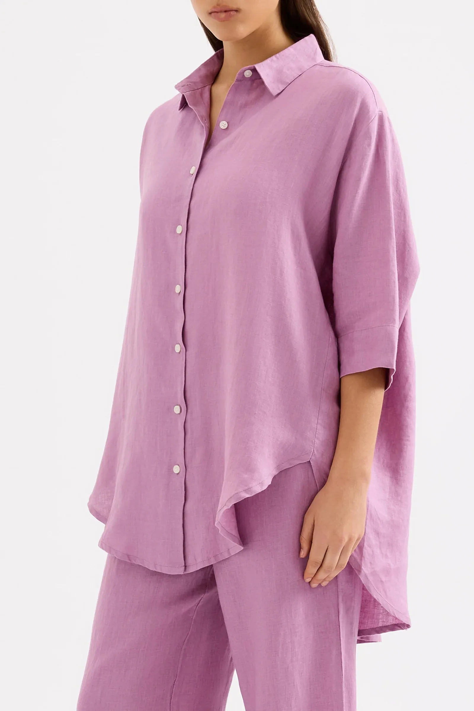 LOUNGE LINEN LONGLINE SHIRT