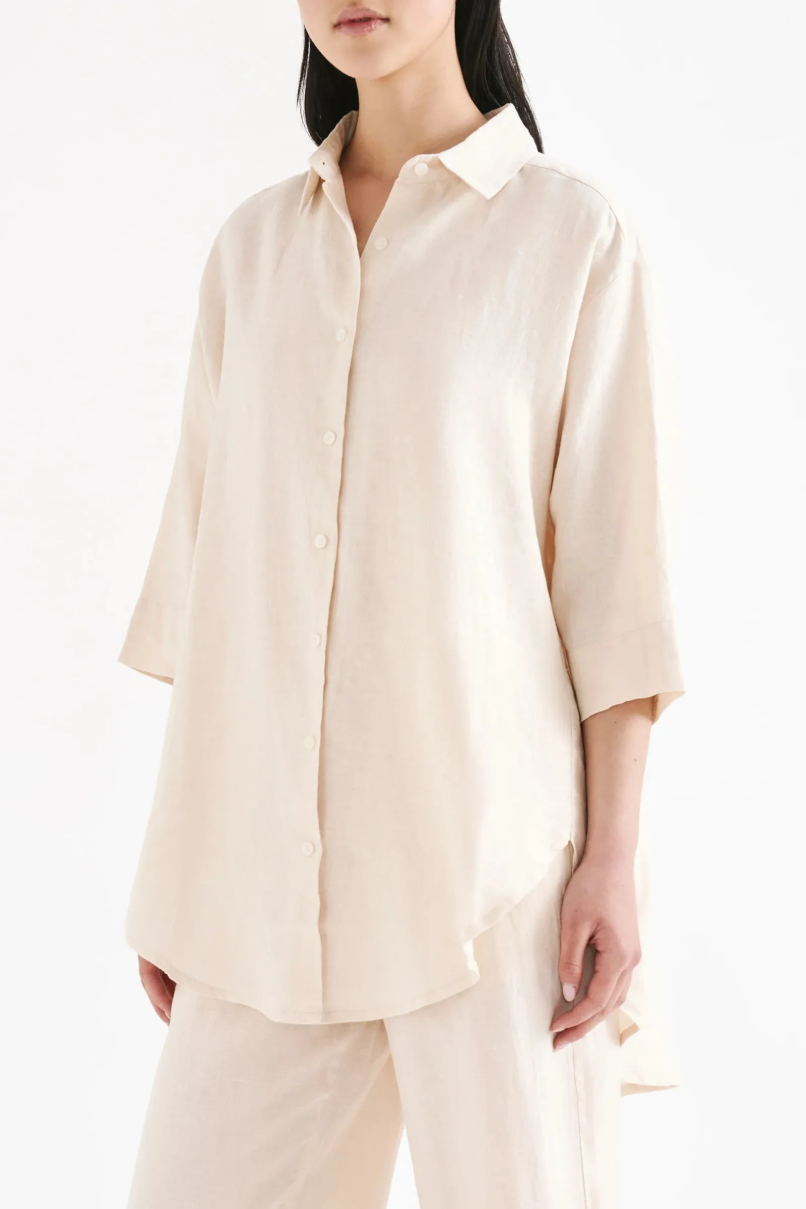 LOUNGE LINEN LONGLINE SHIRT