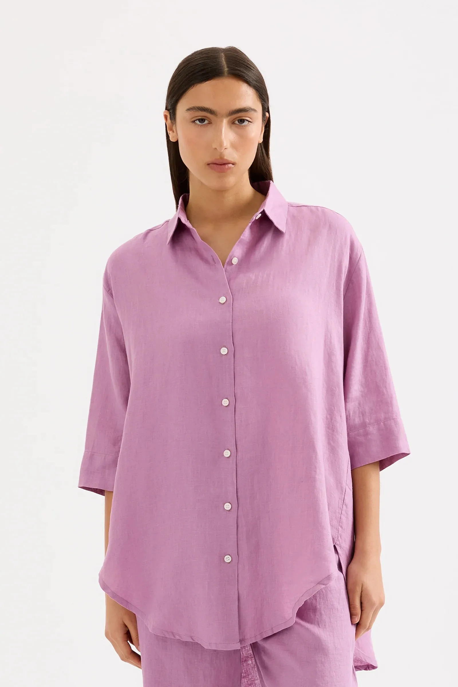 LOUNGE LINEN LONGLINE SHIRT