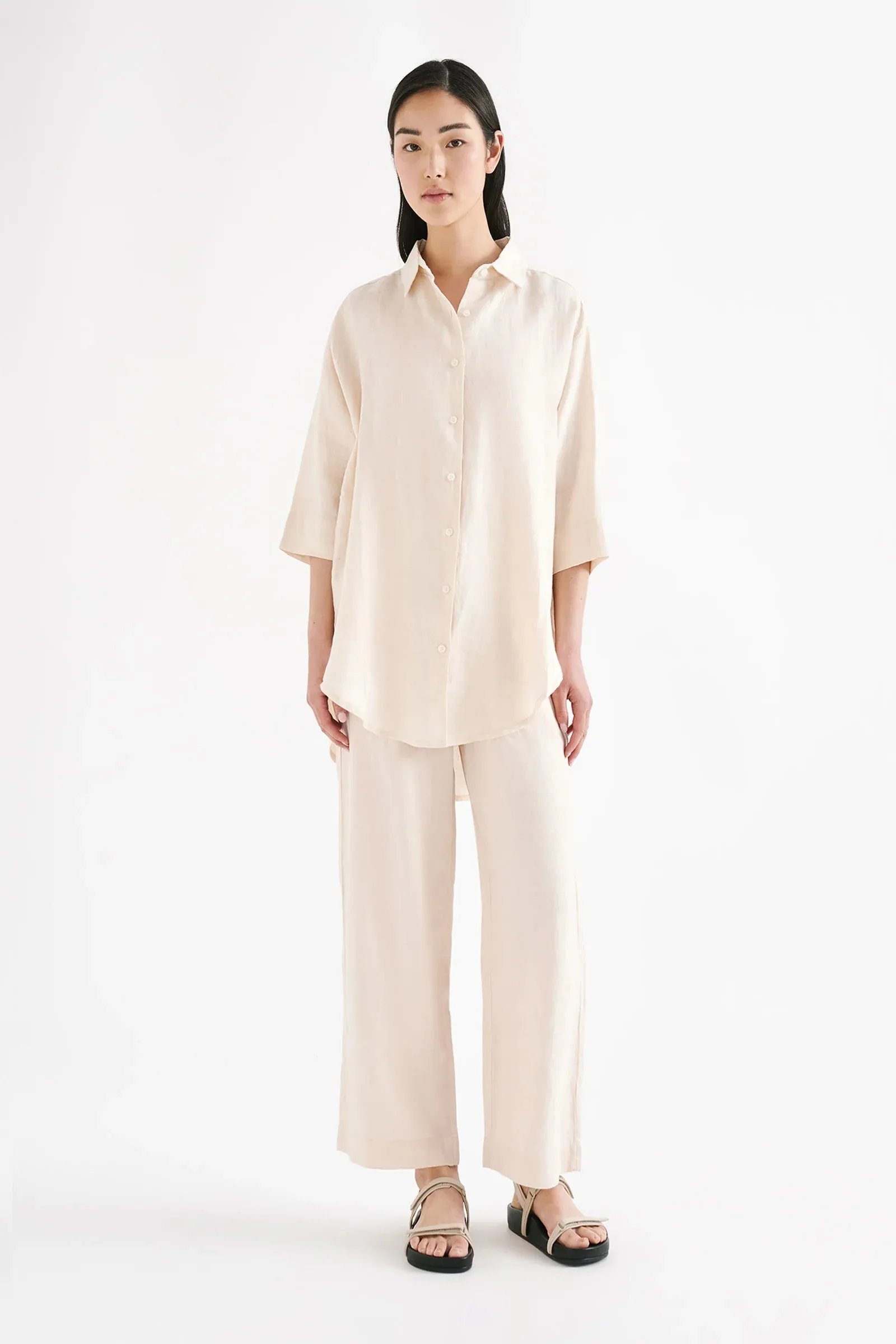 LOUNGE LINEN LONGLINE SHIRT