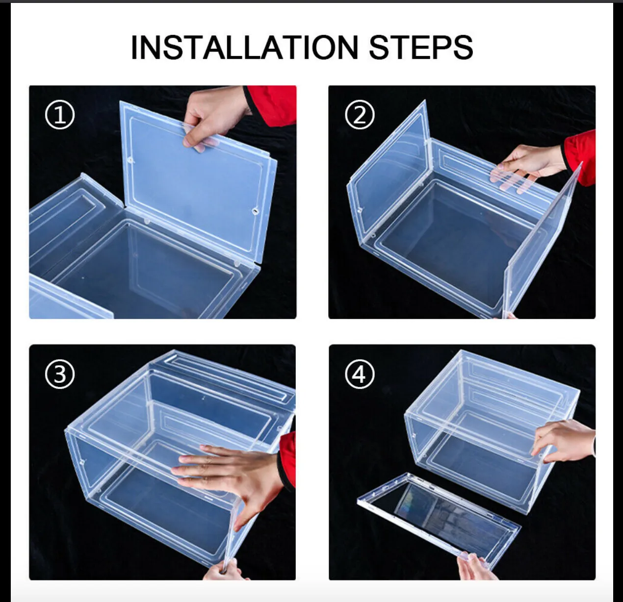 Magnetic Shoe Storage Box Drop Side/Front Sneaker Case Stackable Container XL - Obsidian Black