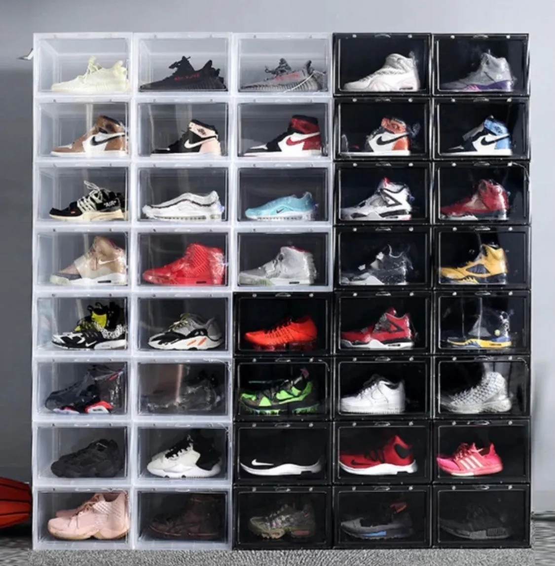Magnetic Shoe Storage Box Drop Side/Front Sneaker Case Stackable Container XL - Obsidian Black