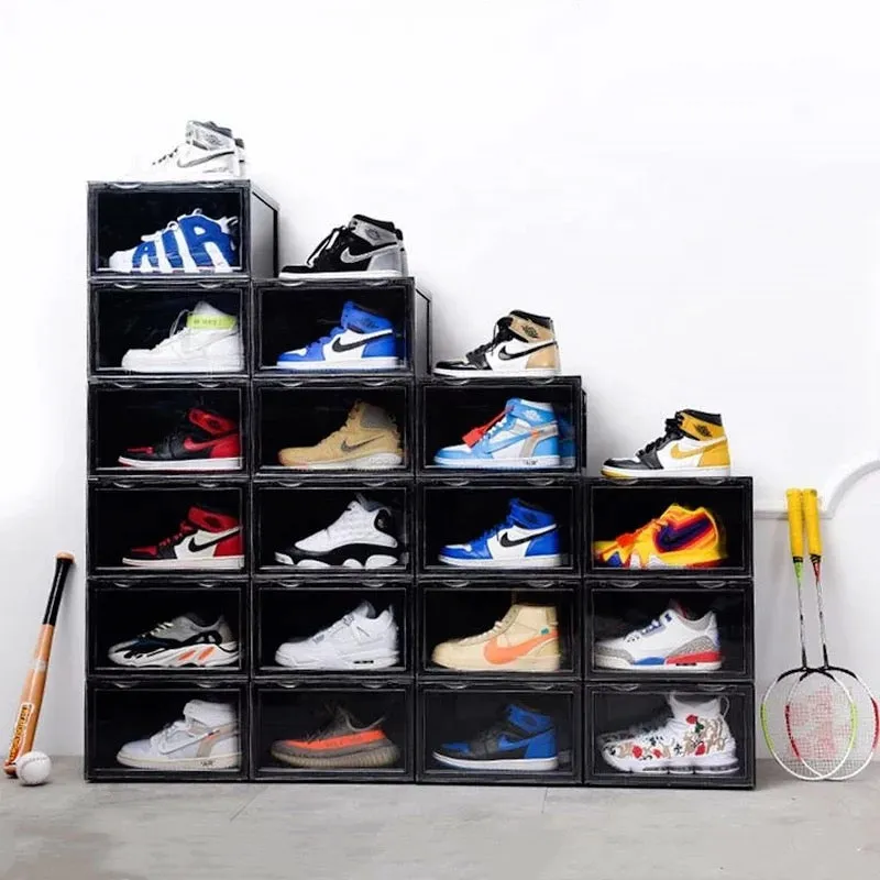 Magnetic Shoe Storage Box Drop Side/Front Sneaker Case Stackable Container XL - Obsidian Black
