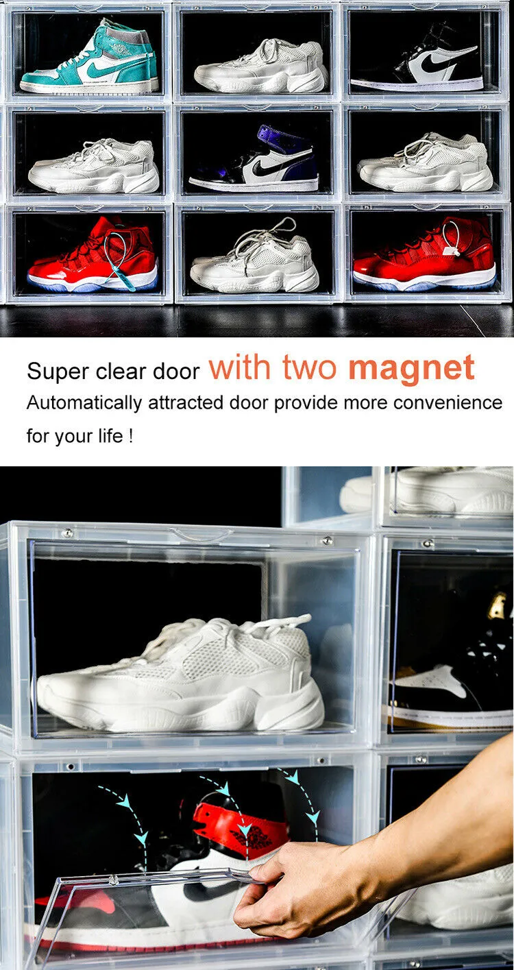 Magnetic Shoe Storage Box Drop Side/Front Sneaker Case Stackable Container XL - Obsidian Black