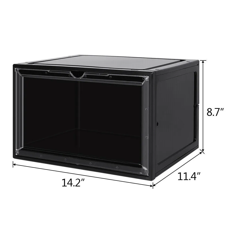 Magnetic Shoe Storage Box Drop Side/Front Sneaker Case Stackable Container XL - Obsidian Black