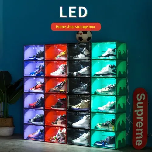 Magnetic Shoe Storage Box Drop Side/Front Sneaker Case Stackable Container XL - Obsidian Black