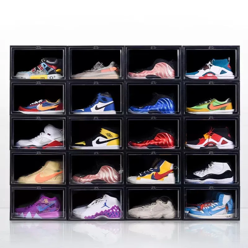 Magnetic Shoe Storage Box Drop Side/Front Sneaker Case Stackable Container XL - Obsidian Black