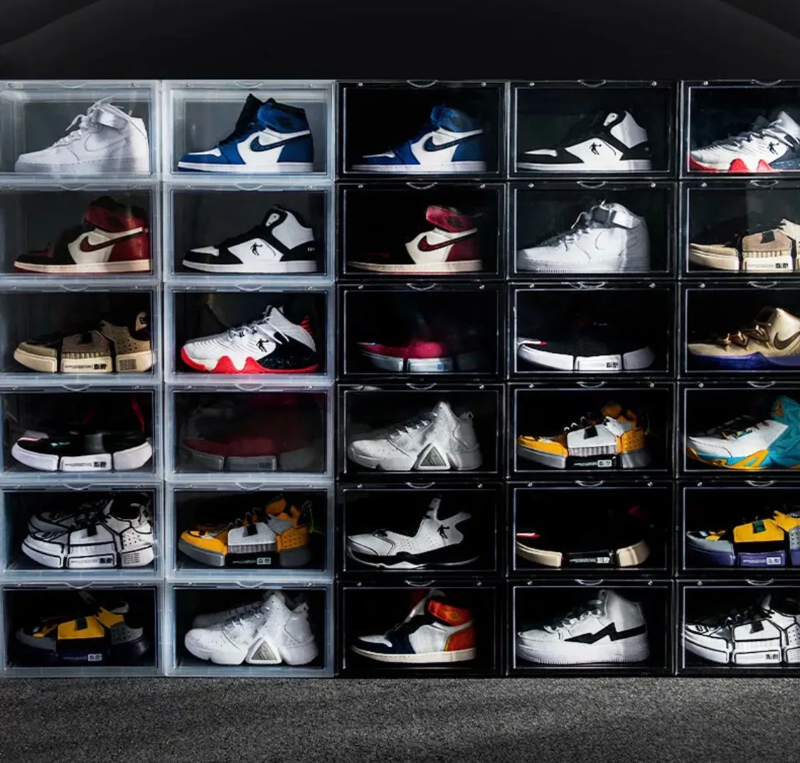 Magnetic Shoe Storage Box Drop Side/Front Sneaker Case Stackable Container XL - Obsidian Black