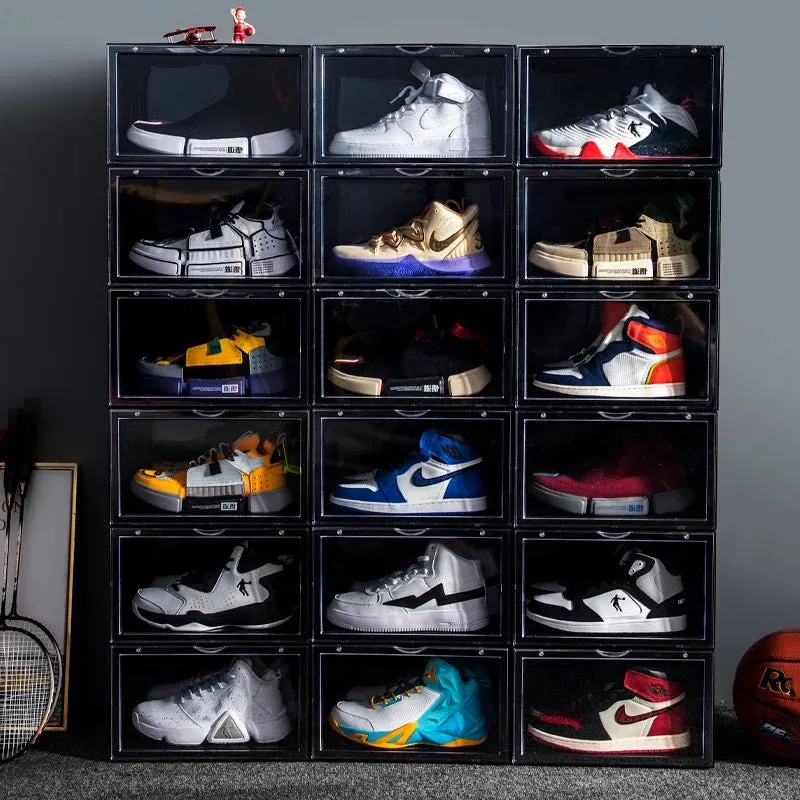 Magnetic Shoe Storage Box Drop Side/Front Sneaker Case Stackable Container XL - Obsidian Black