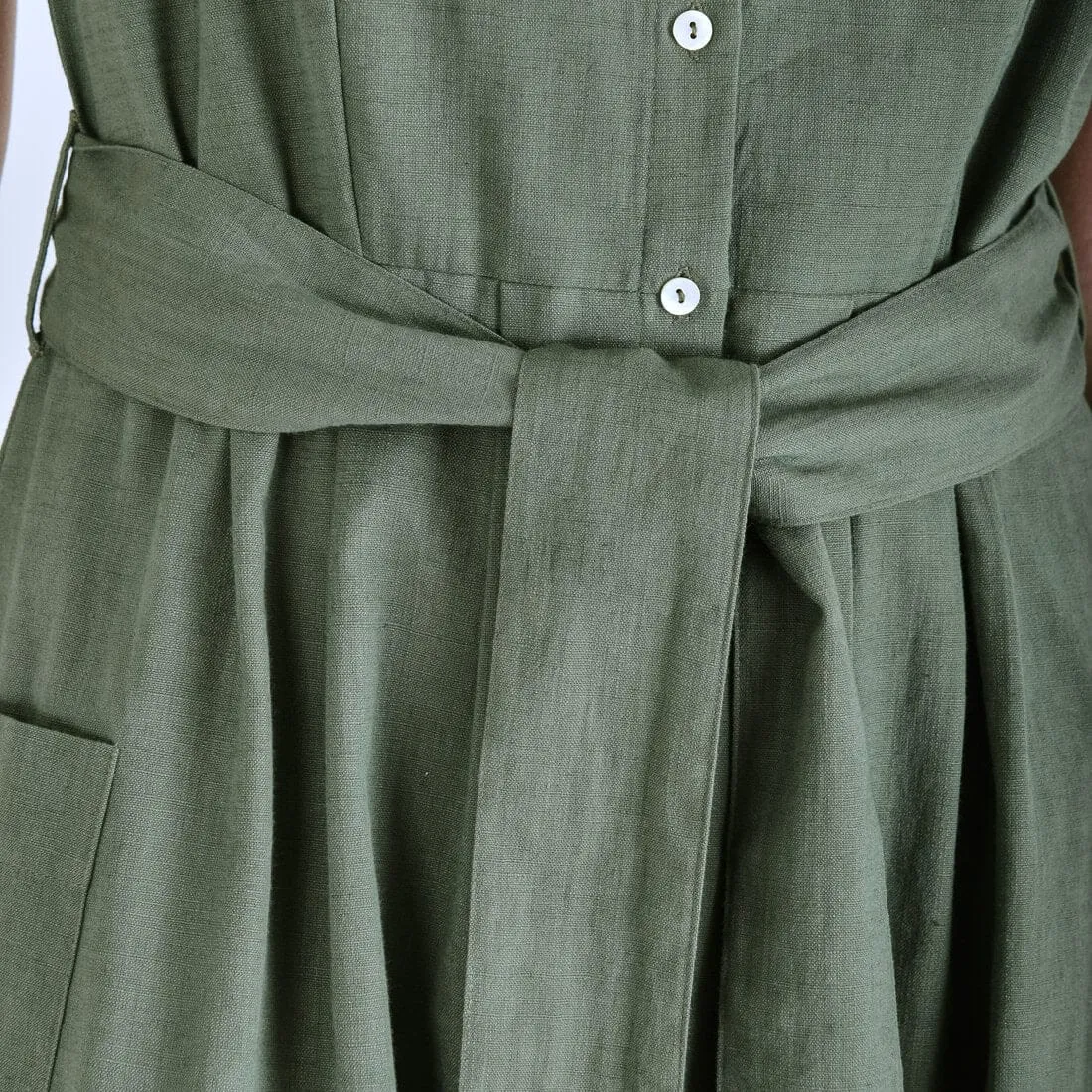 Margot Cotton & Linen Sleeveless Dress | Olive