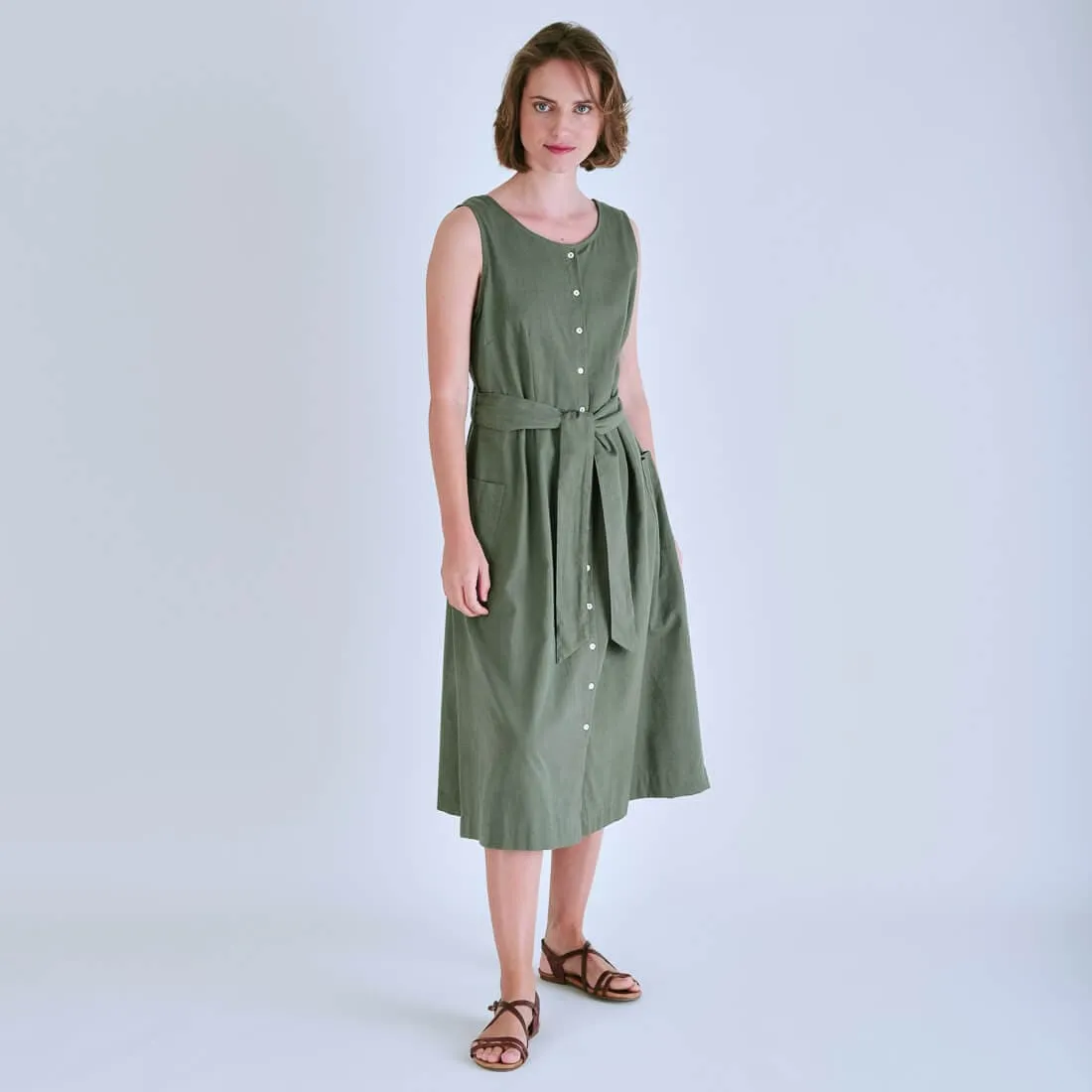 Margot Cotton & Linen Sleeveless Dress | Olive