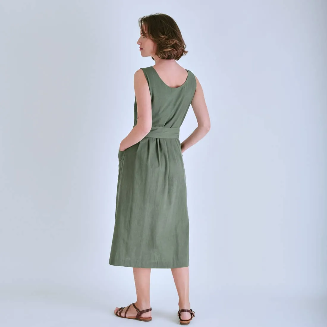Margot Cotton & Linen Sleeveless Dress | Olive