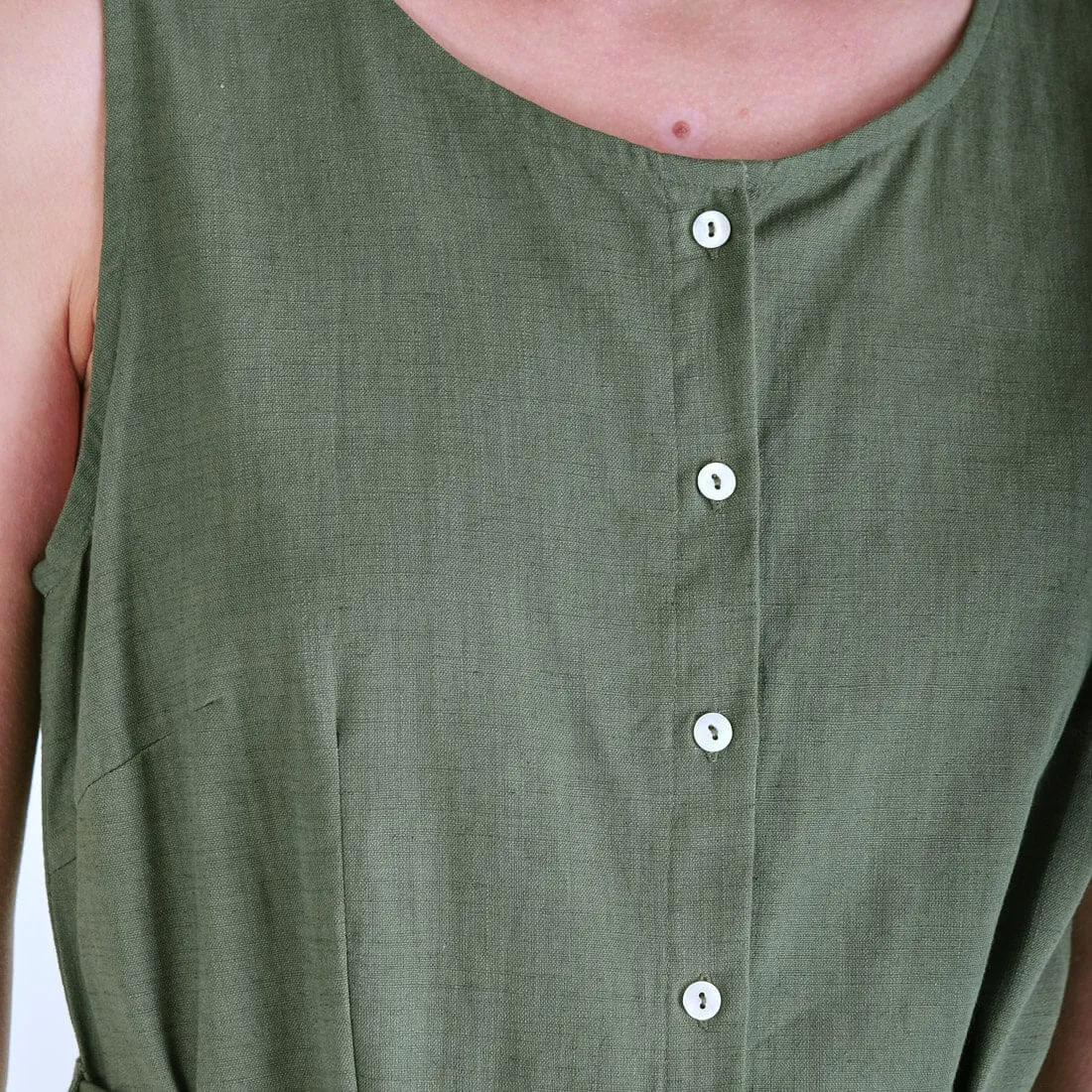 Margot Cotton & Linen Sleeveless Dress | Olive