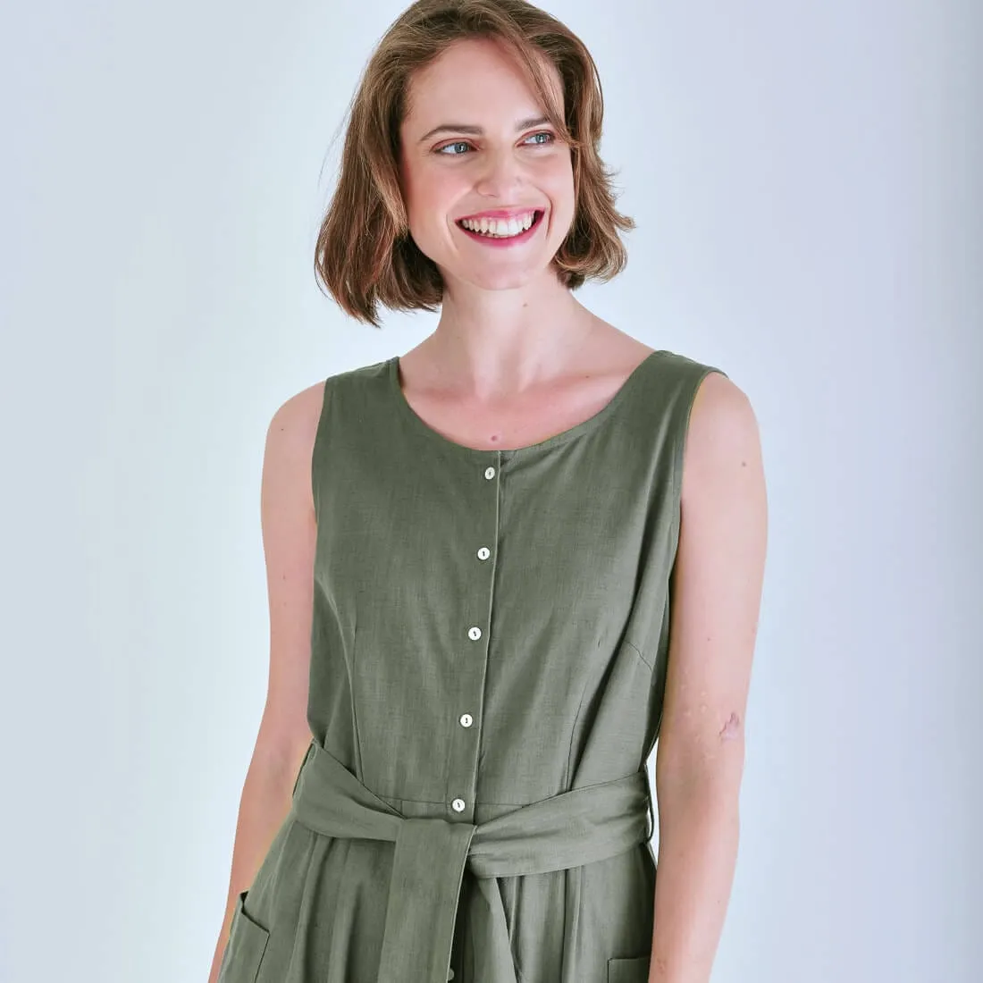 Margot Cotton & Linen Sleeveless Dress | Olive