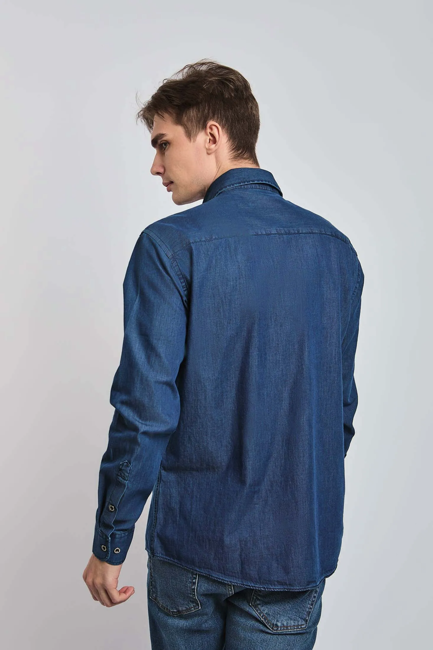 Men Shirt Cotton Denim Western Blue