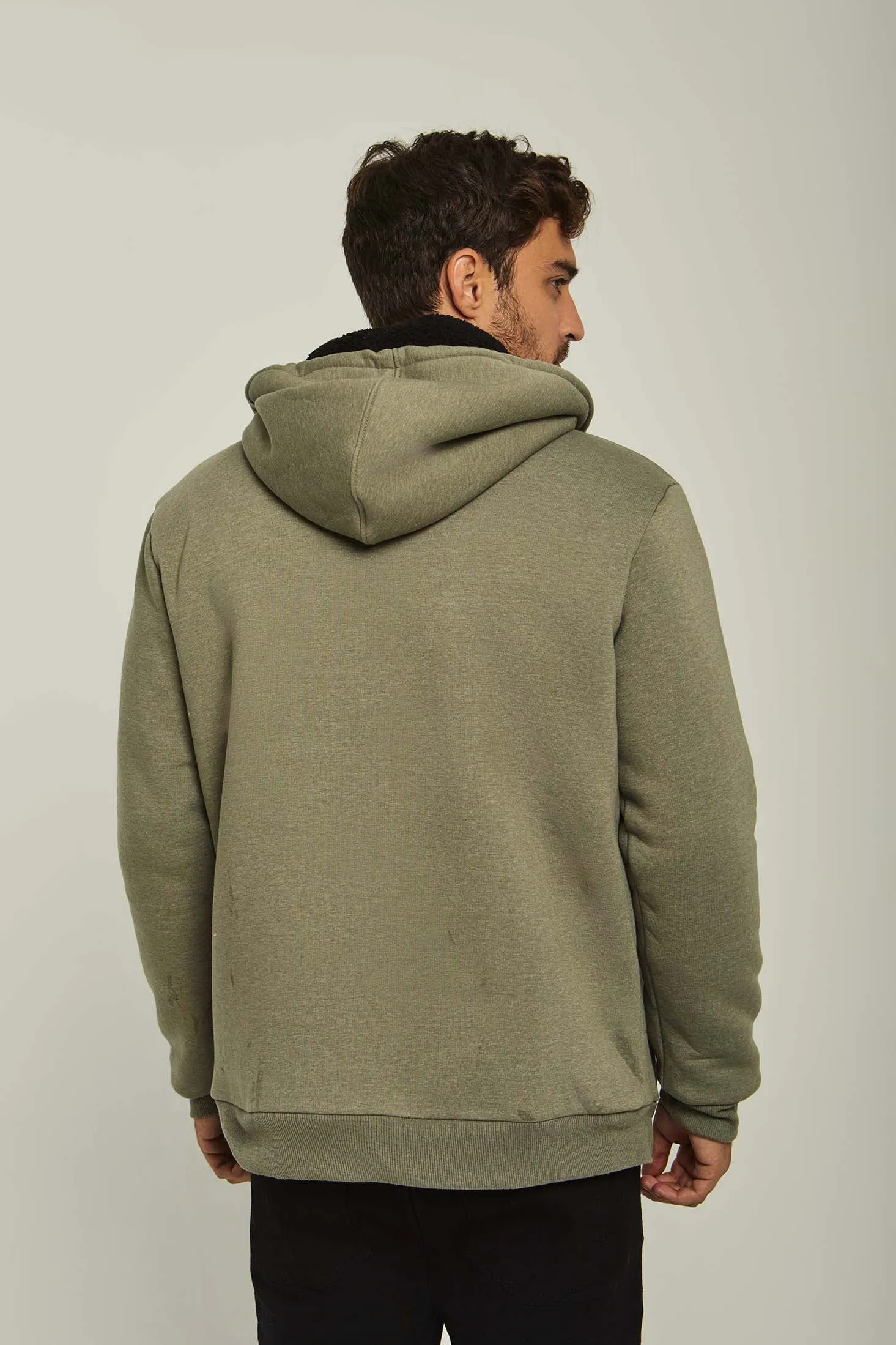 Men Sweat Jacket  Sherpa Lined Green