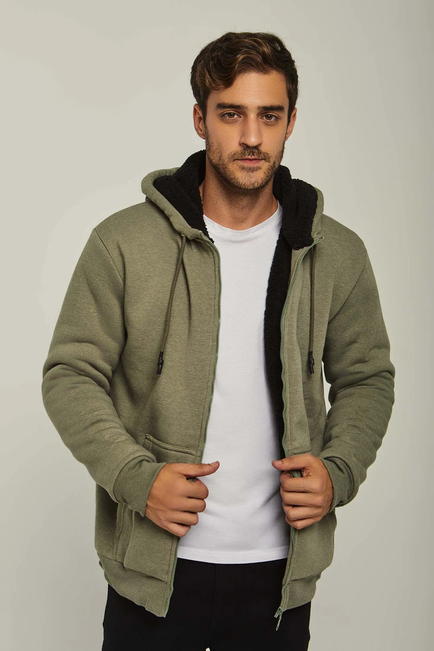 Men Sweat Jacket  Sherpa Lined Green