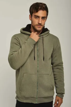 Men Sweat Jacket  Sherpa Lined Green