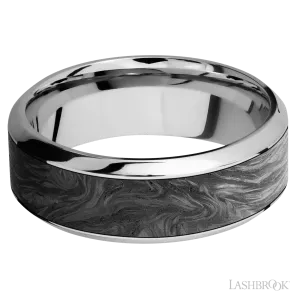Men's 8MM High Beveled Cobalt Chrome Wedding Ring With Polish Finish and Forged Carbon Fiber Inlay