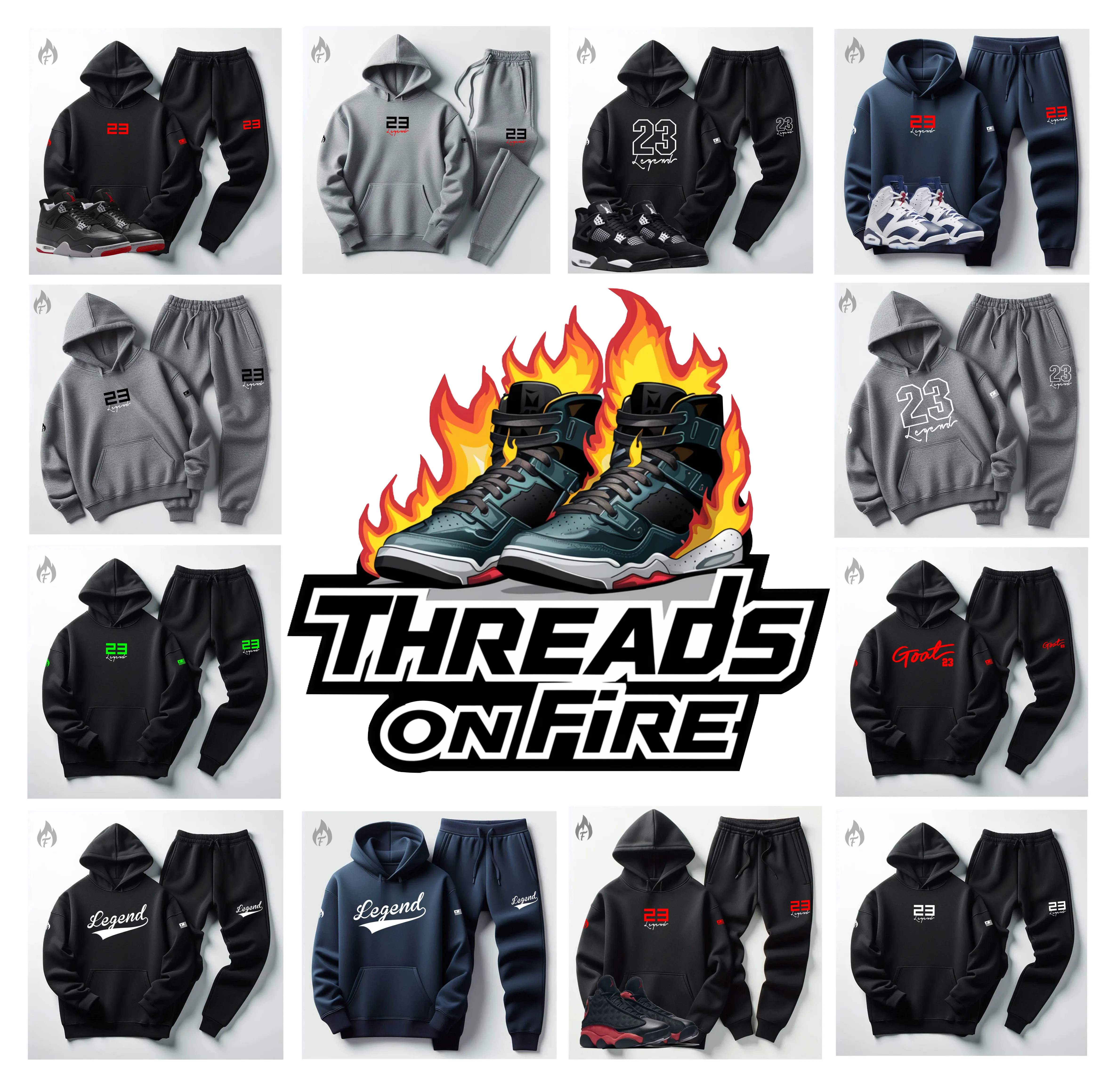 Men's Black "23 Legend" Graphic Sneaker Sweatsuit Matching Air Jordan Retro 13 Reverse "Got Game" Sneakers