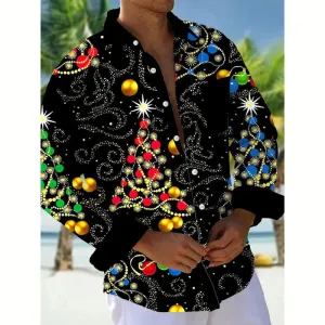 Men's Christmas Print Button Long Sleeve Shirt