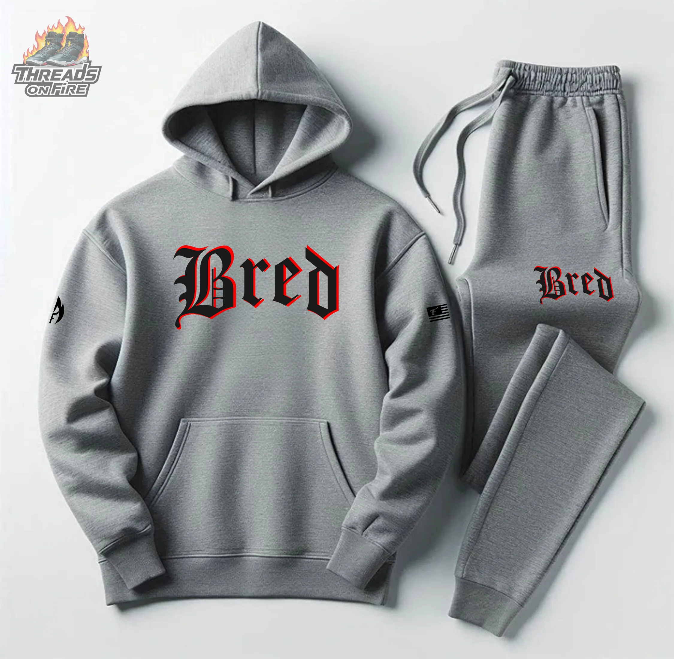 Men's Grey Hoodie & Joggers 'Bred' Sweatsuit To Match Air Jordan 13 Bred Sneaker-Matching Tracksuit