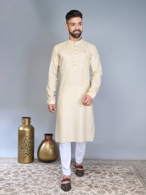 Men's Mandarin Collar Silk Kurta Set in Cream Colour