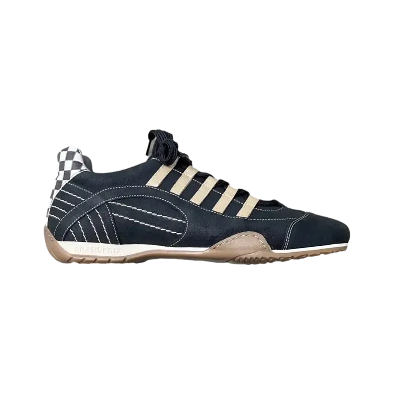 Men's Racing Sneaker in Black & Gold Brushed/Sueded Napa