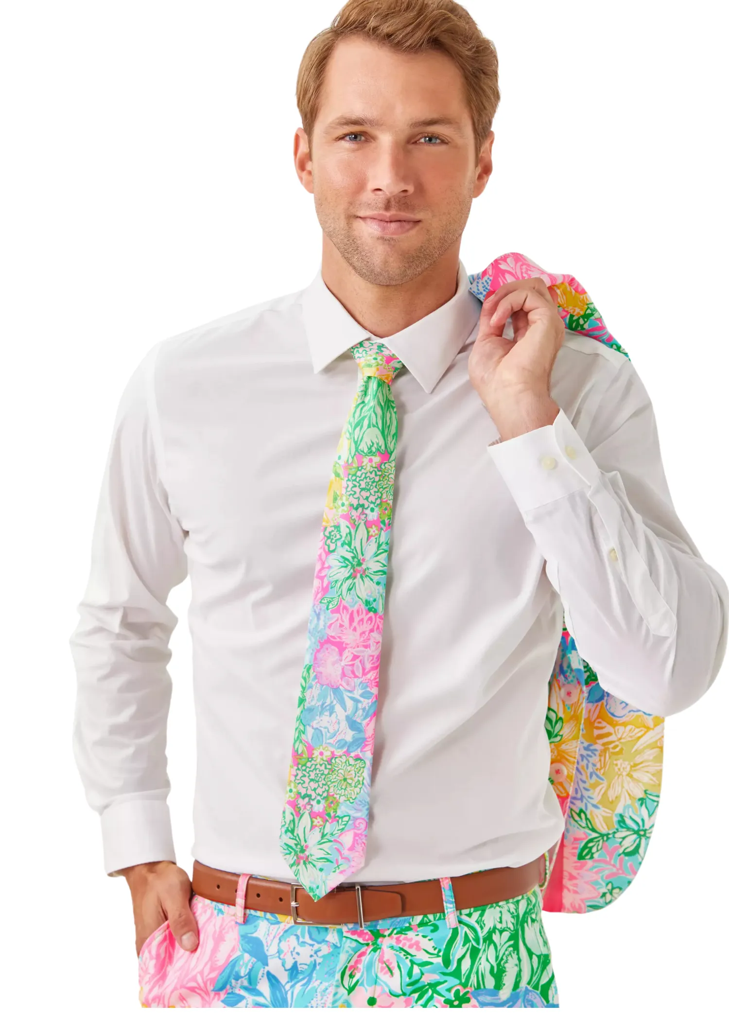 MEN'S TIE AND POCKET SQUARE SET - BRIGHT DELIGHT PATCH