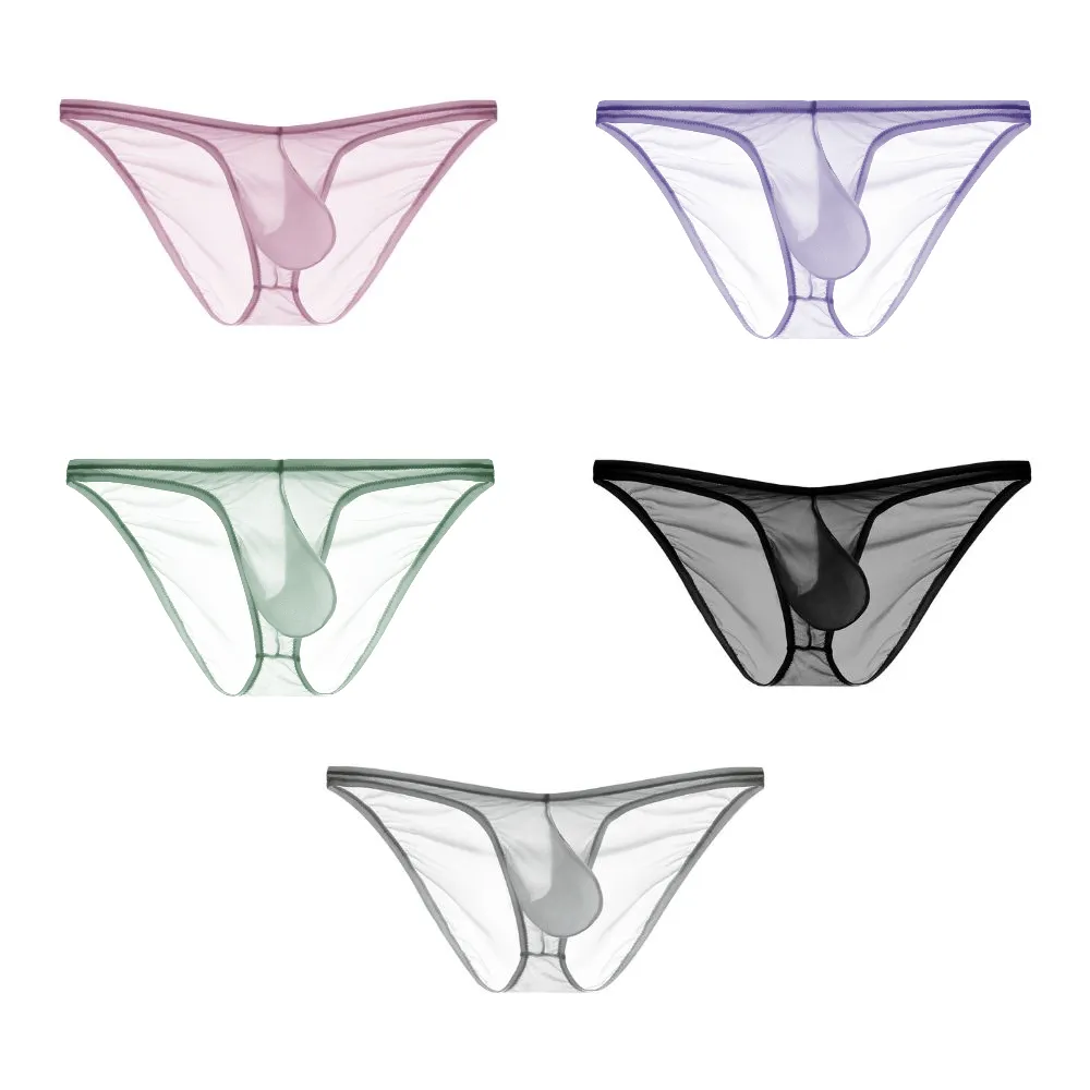 Men's Ultra Thin Ice Silk See-through Briefs Up to Size XXL (5Pack) JEWYEE 827B