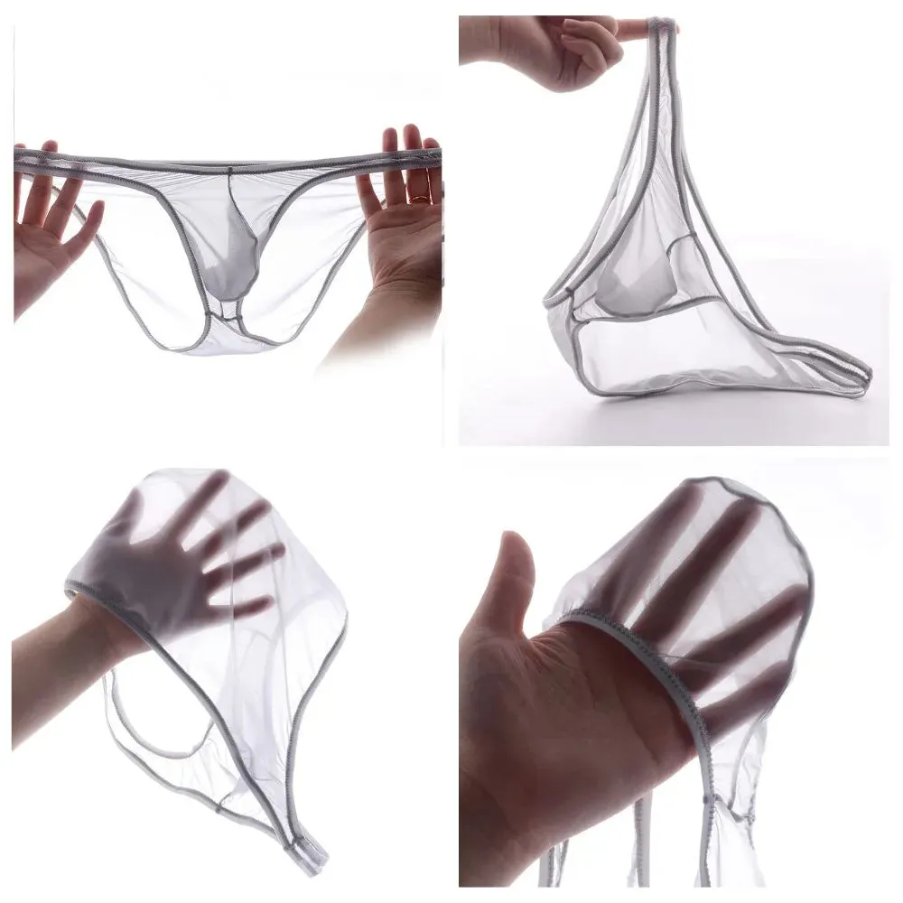 Men's Ultra Thin Ice Silk See-through Briefs Up to Size XXL (5Pack) JEWYEE 827B