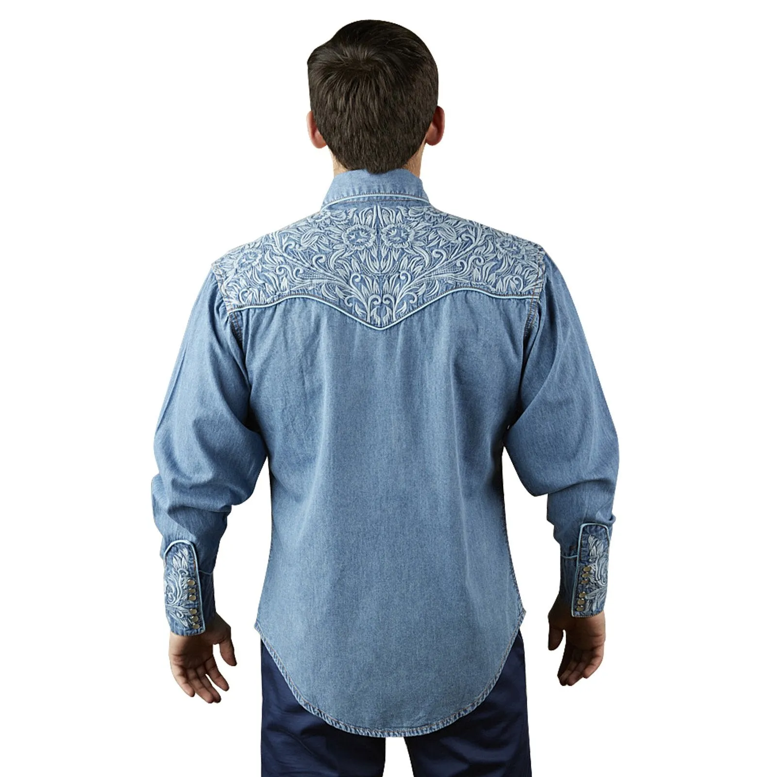 Men's Vintage Western Shirt Collection: Rockmount Tooling Embroidery Denim
