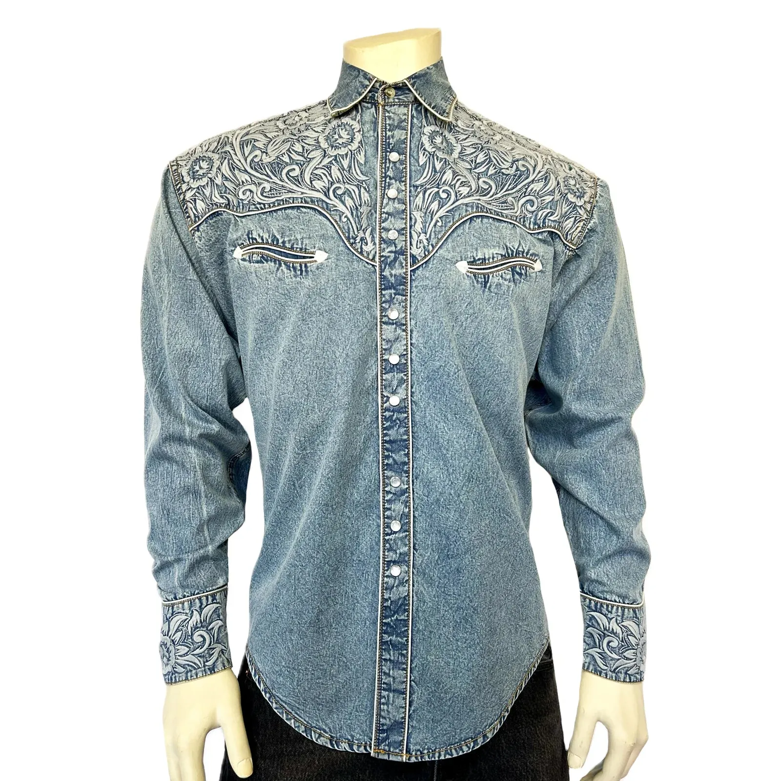 Men's Vintage Western Shirt Collection: Rockmount Tooling Embroidery Denim