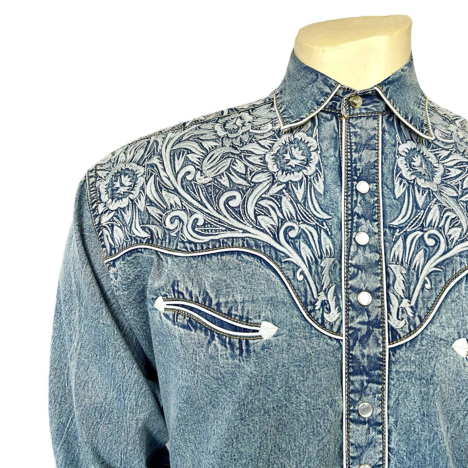 Men's Vintage Western Shirt Collection: Rockmount Tooling Embroidery Denim
