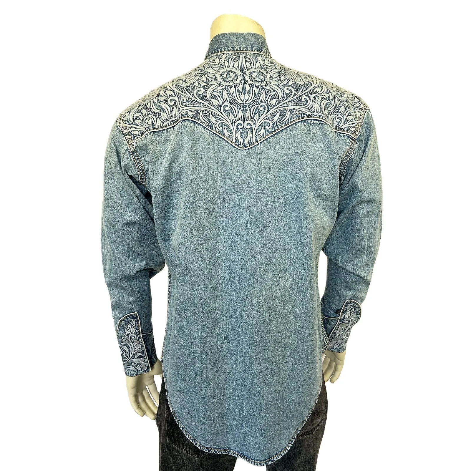Men's Vintage Western Shirt Collection: Rockmount Tooling Embroidery Denim