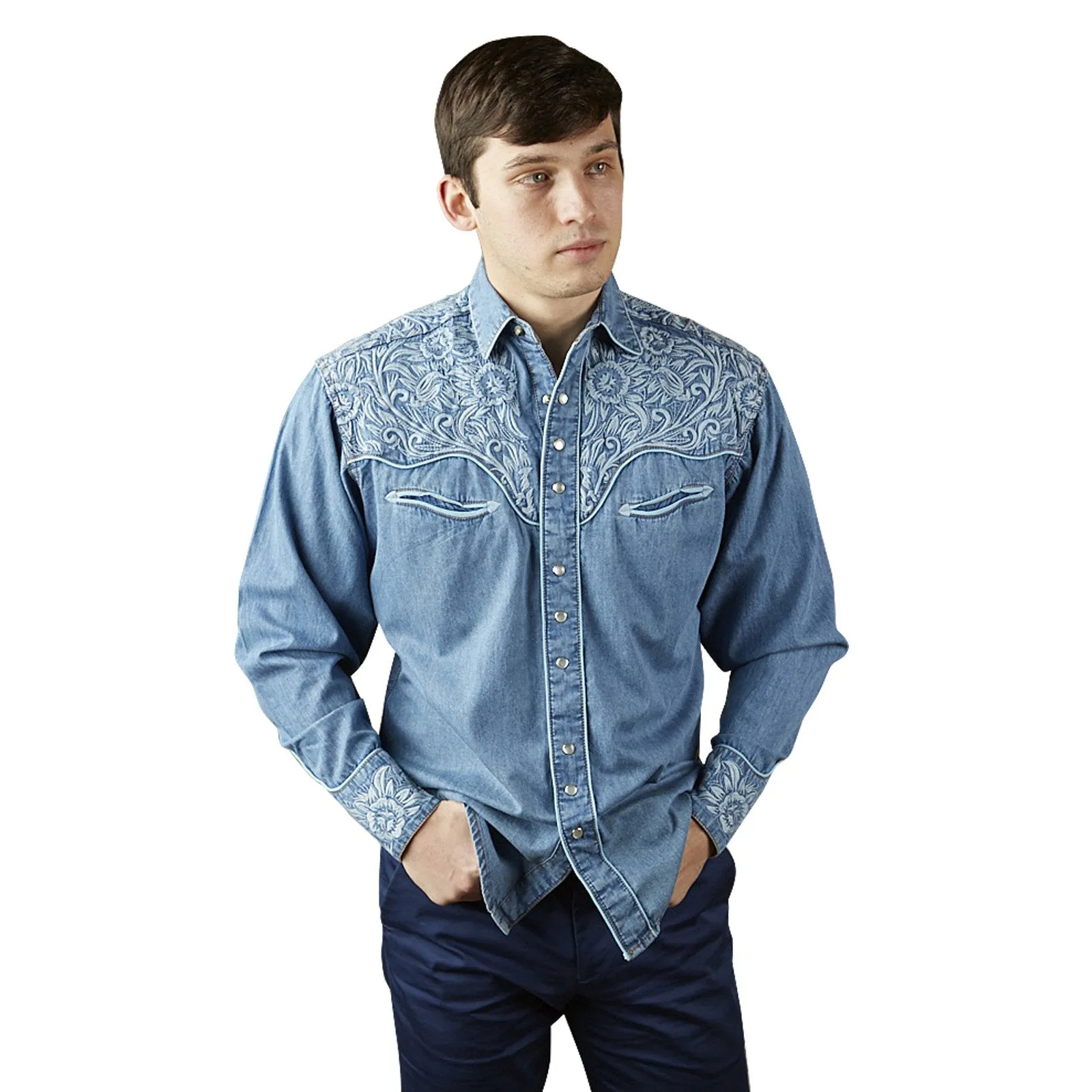 Men's Vintage Western Shirt Collection: Rockmount Tooling Embroidery Denim