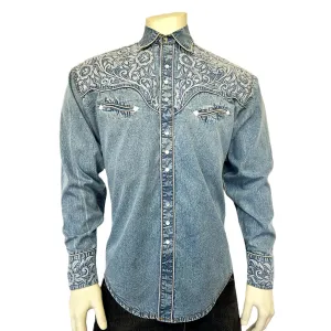 Men's Vintage Western Shirt Collection: Rockmount Tooling Embroidery Denim