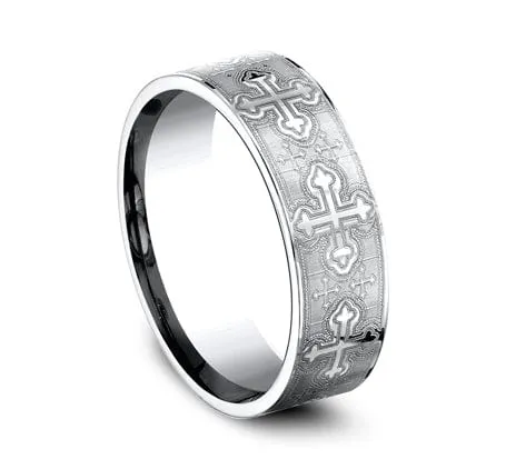 Men's Wedding Band, 7.5MM White Cobalt Cross Design
