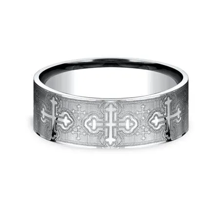 Men's Wedding Band, 7.5MM White Cobalt Cross Design